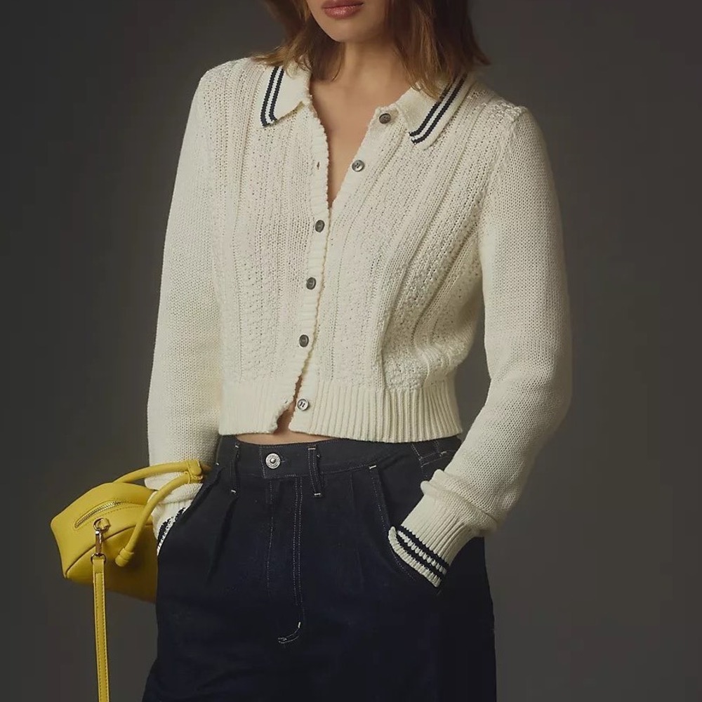 Anthropologie Maeve Collared Textured Cardigan Knit Collared Sweater‎ - XLarge